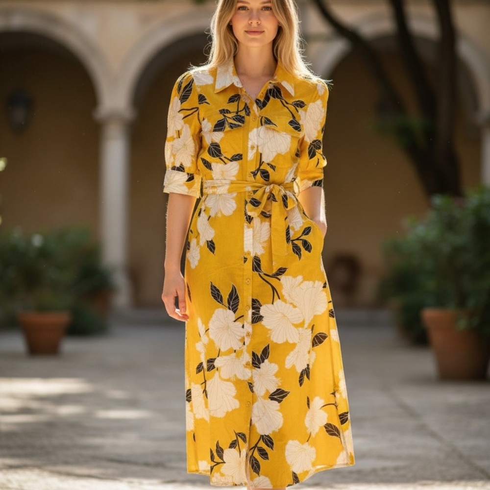 Zara Yellow Floral Midi Dress